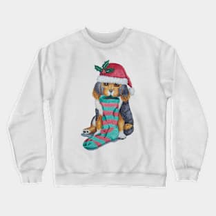 cute black and brown puppy dressed for christmas Crewneck Sweatshirt